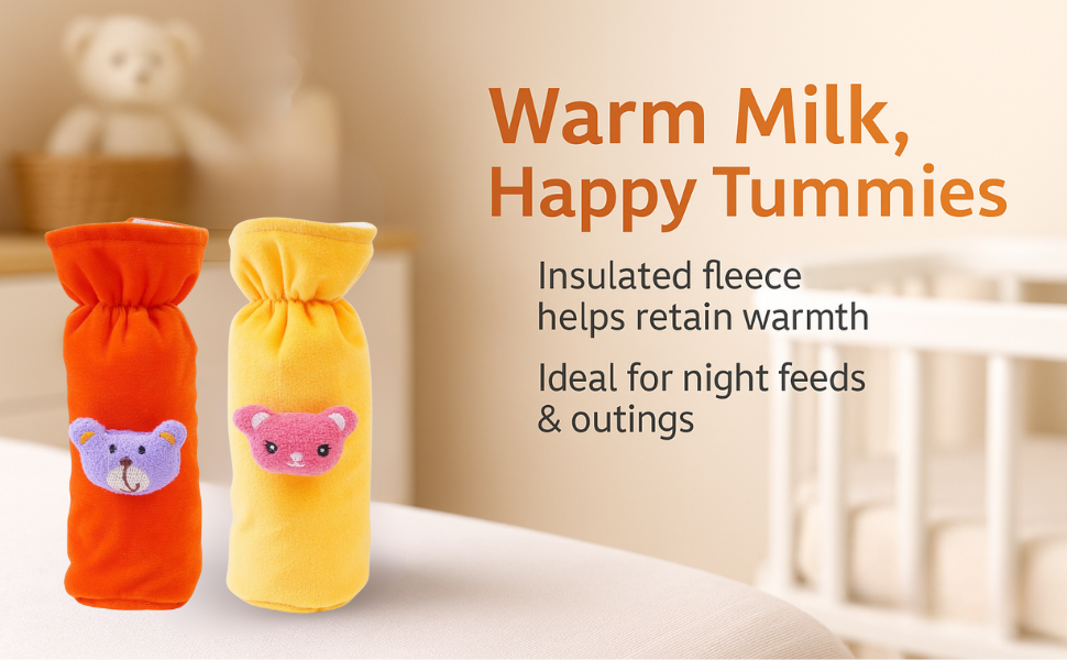 Soft Plush Cartoon Baby Feeding Bottle Cover with Stretchable Strap